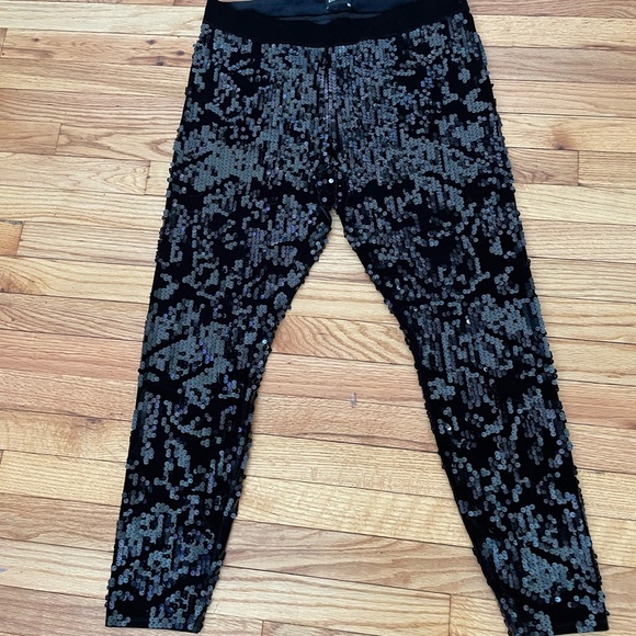 NWOT Sequin High Rise Leggings Velvet Evening Club Night out Trousers Shiny Fit - Picture 2 of 9